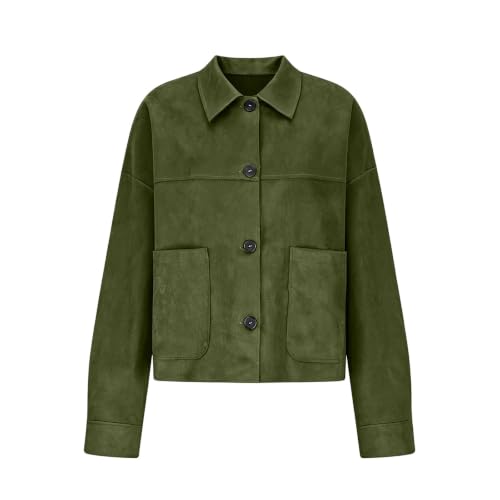 YRAETENM Faux Suede Jacket Women Casual Lightweight Cropped Fall Jackets - image 5