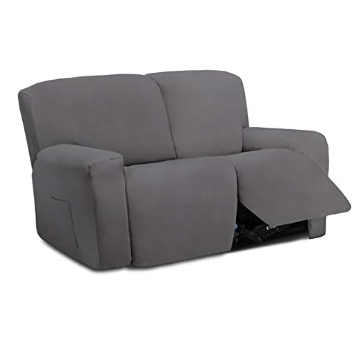 Easy-Going 6 Pieces Microfiber Stretch Sectional Recliner Sofa Slipcover Soft Fitted Fleece 2 Seats Couch Cover Washable Furniture Protector with Elasticity for Kids Pet(Recliner Loveseat,Light Gray)