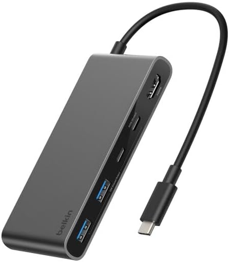 Belkin USB C Hub, 7-Port Hub w/ 4K HDMI Display @ 60Hz, SD & MicroSD, 100W Power Delivery, Fast Data Transfer 5Gbps, USB C Multiport Adapter for MacBook, iPad Pro, Chromebook - HDMI 2.0 - Black