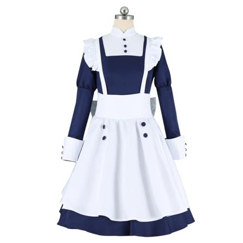 HOLRAN Women's Blue Maid Cosplay Costume Dress Party Outfit Navy blue dress apron with bow and headwear (Large, White)