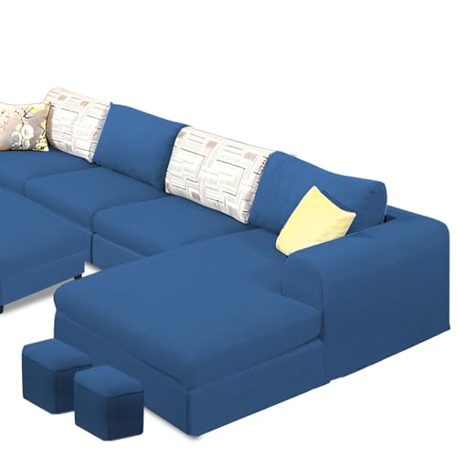 Image of Koza RHS 8 Seater L Shape Sofa Set with Center Table for Living Room (Blue Fabric) Premium Fabric Sofa