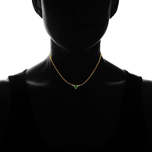 Ice Gems Yellow Gold Flashed Sterling Silver Small Dainty Simulated Emerald Heart Choker Necklace #TOP1