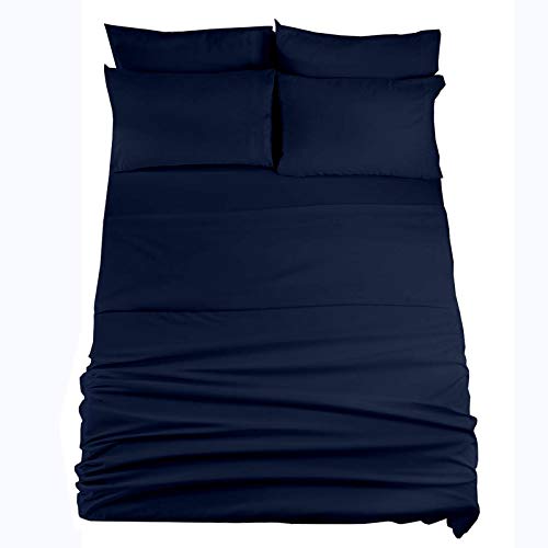 linenaffairs Microfiber Bedsheet – Hotel Luxury 1800 Series – Ultra-Soft & Wrinkle-Free – Double Size – Navy Blue Solid – Includes Pillow Covers