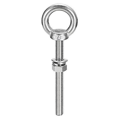 Image of uxcell Lifting Eye Bolt, 1 Set M8x80mm Eye Bolt with Nut Washer 304 Stainless Steel Shoulder Lifting Ring Eye Bolt for Hanging Item
