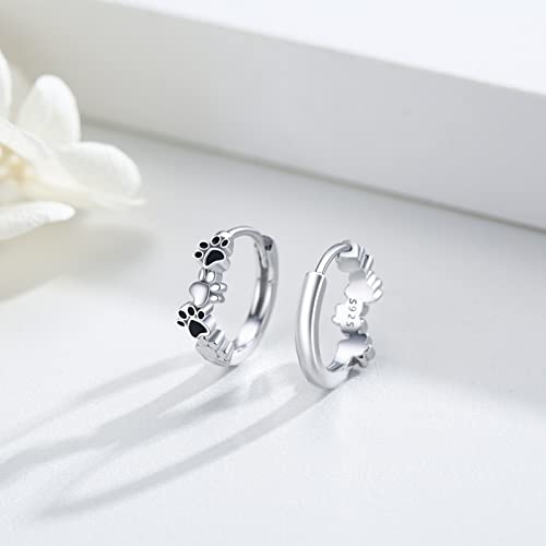 Dog Earrings for Women Small Hoops Earrings Sterling Silver Paw Print Huggie Hoop Earrings Puppy Hoops Cat Pet Paw Hoops Huggie Earrings Cartilage Earrings Cute Jewelry Gifts for Women Teen Girls3
