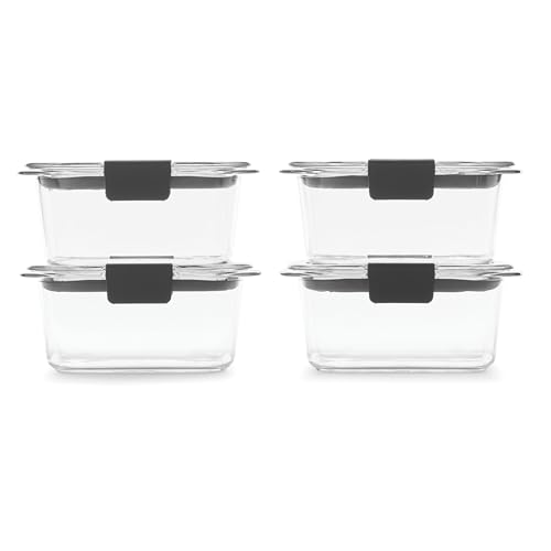 Rubbermaid Brilliance Food Storage Container, BPA-Free Plastic, Medium Deep, 4.7 Cup, 4-Pack, Clear