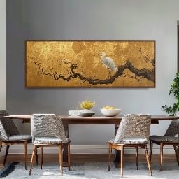 Décoration murale panoramique chinoise avec grue dorée 55x110cm - 3