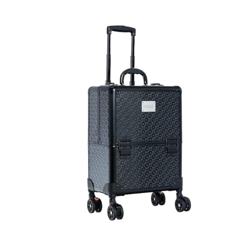 Image of Folello - Move Professional Rolling Trolley Makeup Travel Case - PU Leather with Black Aluminum Frame & Metal Parts - Makeup Artist Organizer Box - Black