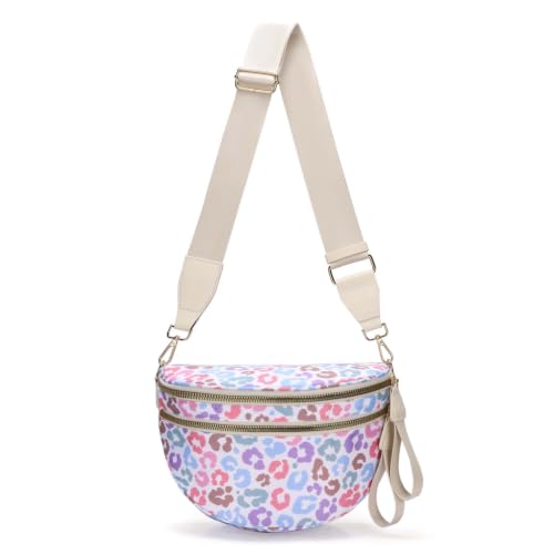 Image of WOOMADA Checkered Crossbody Bag Bum Bag for Women, Spacious Nylon Fanny with Removable Wallets(Colorful Leopard)