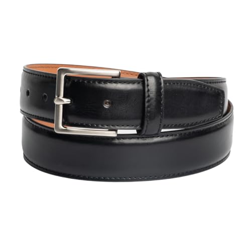 Vince Camuto Belts Men | Black Belt with Edge Stitch Detailing and a Nickle Finish Belt Buckle