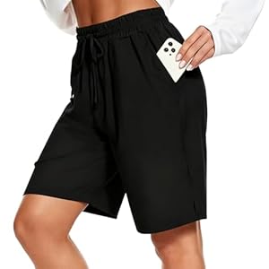 Womens Bermuda Shorts with Pockets Athletic Loose Running Elasticated Waist Casual Loose Wide Leg Baggy Vacation Summer Beach Shorts