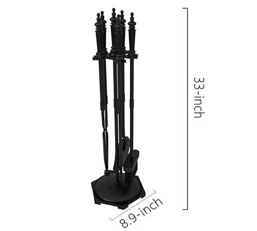 Kingson Fireplace Tools Set 5 Pieces Black Wrought Iron Fire Tool Set for Outdoor/Indoor Include Poker Shovel Brush Tongs and Stand Accessories Set by Kingson - Image 3