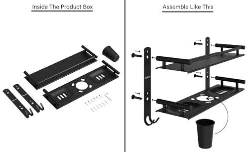 GRIVAN 5 in 1 Heavy-Duty Stainless Steel Bathroom Shelf Racks with Dual Soap Holder,Toothbrush Holder and Tumbler for Bathroom Accessories and Fittings (Black Matte) (Image - 7)