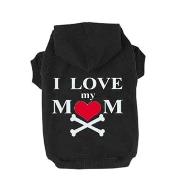 EXPAWLORER Dog Hoodie Black - Love Mom Dog Sweater with Leash Hole, Soft and Warm Dog Cold Weather Clothes for XS-XXL Dogs