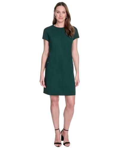 Image of Tommy Hilfiger Women's Cap Sleeve Crew Neck Two Hip Pockets Sheath Mini Dress