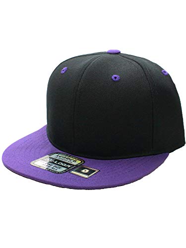 L.O.G.A. Plain Adjustable Snapback Hats Caps Flat Bill Visor - Black Purple