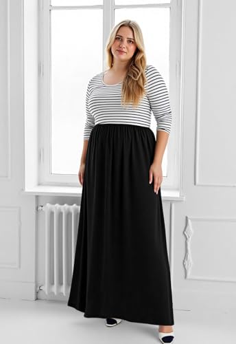 Image of Nemidor Women Plus Size Casual Maxi Dress Long Fall Pockets | Size 14-26 plus, elastic waist, long sleeve, round neck, loose, boho, curvy, winter, wedding, daily, vacation, work, holiday
