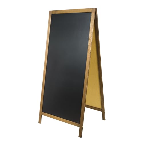 Chevalet ardoise pliable en bois naturel – tableau noir double face pour craie et feutre, usage extérieur et intérieur, idéal pour menus, bars,...