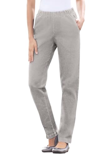 Woman Within Plus Size Straight Leg Elastic Waist Stretch Fineline Denim Jean (Petite & Tall Available) - 24 WP, Grey Denim