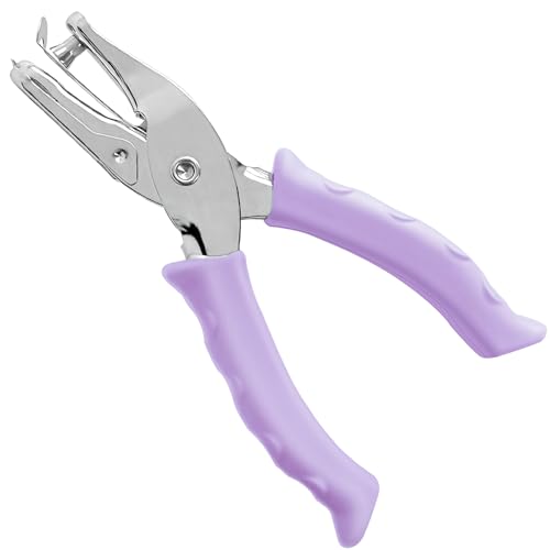 Single Hole Punch 1/4” Hole Puncher for Crafts, One Hole Paper Punch with Soft Grip Handle, Small Hole Punch for Kids and Adults, Purple