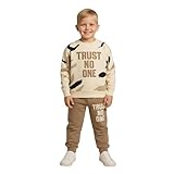 milano kids Survêtement Garçon 2–6 Ans Trust Ensemble 2 Pièces Coton Molleton Sweat shirt Col Rond Manches Longues et Pantalon Jogging Tenue Confortable Marron Bleu