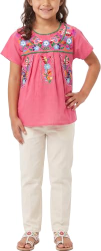Image of YZXDORWJ Mexican Blouse for Girls Traditional Embroidered Summer Short Sleeve Peasant Blouse for Kids