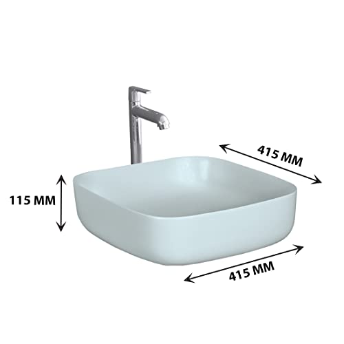 Image of Designer Table Top Wash Basin for Bathroom | Counter Top Wash Basin /Sink for Living Room (16.33 x 16.33 x 4.52 Inch, Kolar (Thunder Matt))