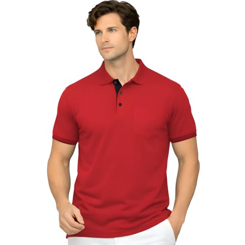 Image of Men's Premium Cotton Pique Polo T-Shirt, Classic Fit Short Sleeve Casual Summer Shirt, Soft & Breathable Fashion Polo