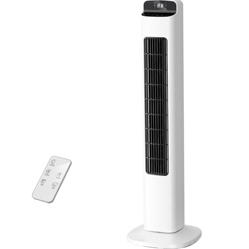 Antarctic Star Bladeless Standing Tower Fan, Portable 80° Oscillation, with Remote Control, 5 Speeds and 3 Modes, Quiet Cooling for Bedroom and Living Room, White