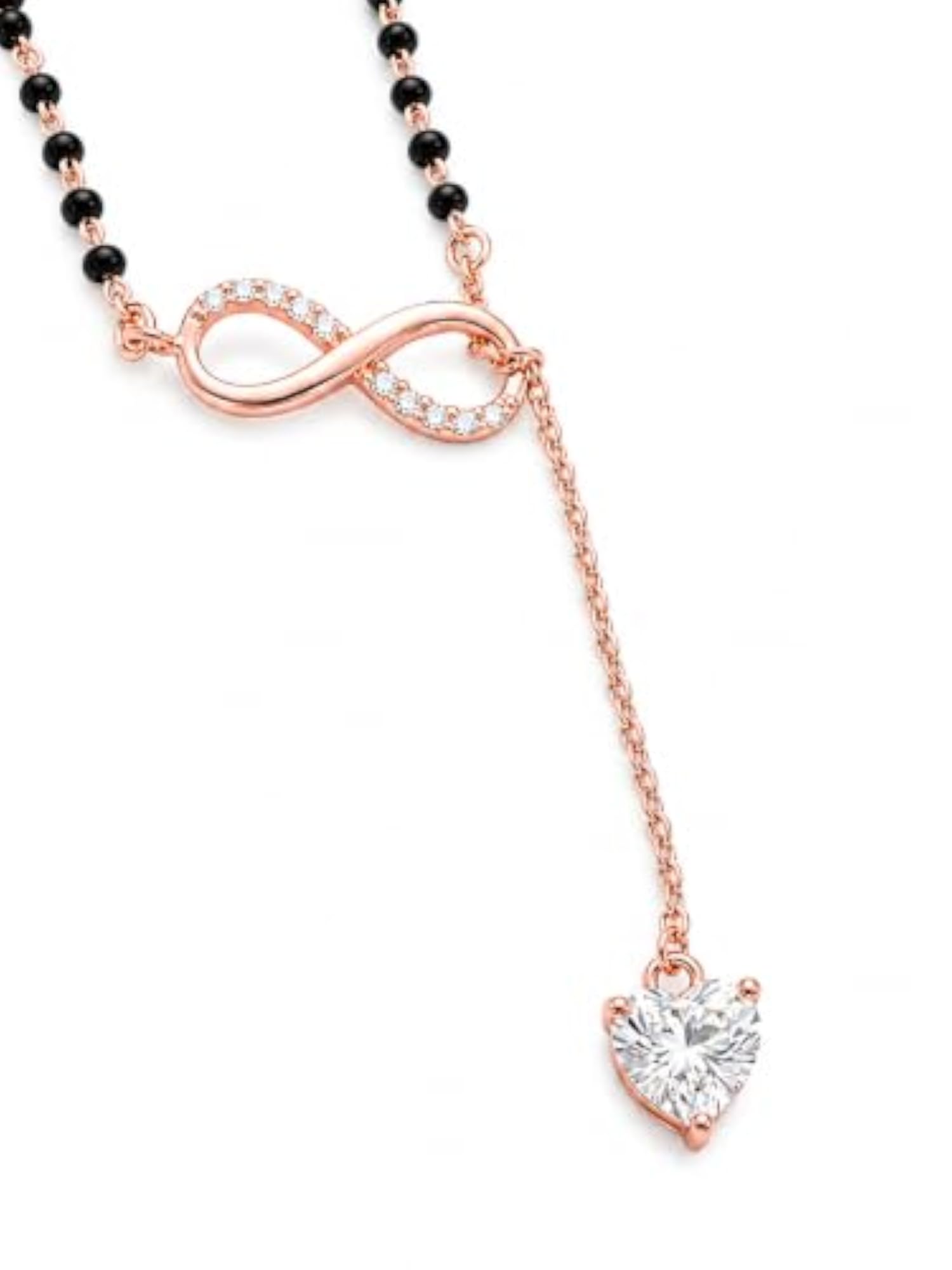 Women's 925 Sterling Silver Infinity Heart Drop Mangalsutra Necklace