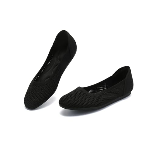 Women’s Ballet Flat Shoes Knit Dress Round Toe Slip On Breathable Classic Hollowed Out Walking Comfortable Casual Soft Shoes