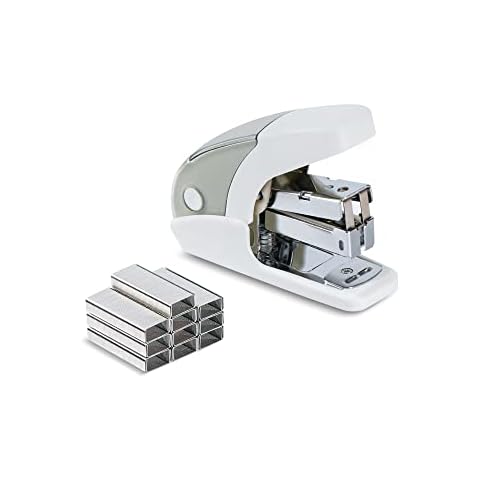 PAPERPAL Effortless Mini Stapler Set, 20 Sheet Capacity, Integrated Remover & Staple Storage, Holds 1/4" Staples, Includes 1000 Staples, Lightweight, Office, School & Daily Use, White Cover