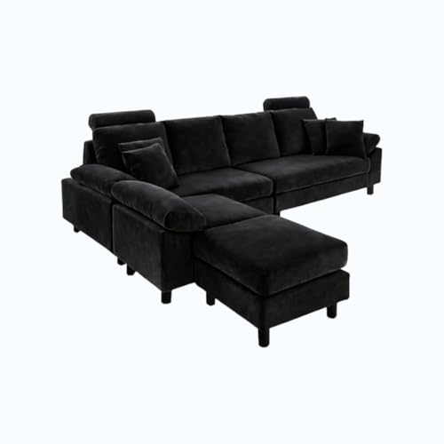 Image of Torque - Ferguson 6 Seater L Shape Sofa Set for Office (Black) | Premium Fabric Interchangeable L Shape 6 Seater Sofa for Living Room Bedroom Furniture| 1 Years Warranty