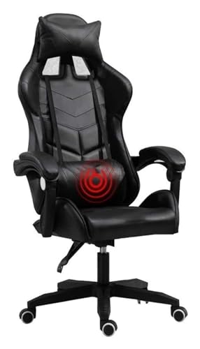 Ergonomic Racing Style Gaming Chair with Massage Function, High Back Office Desk Chair with Adjustable Height and Retractable Footrest, 300lbs Capacity(All Black)