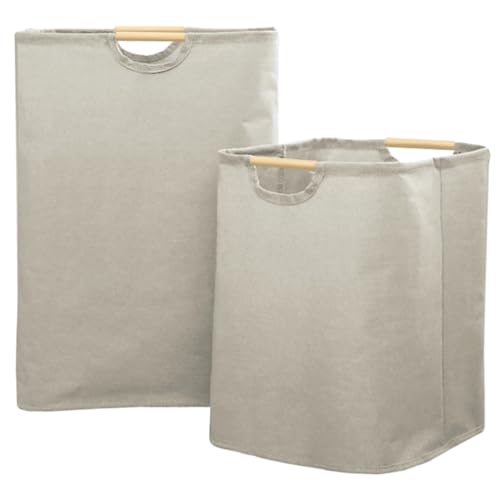 FIXOSHEE 2 piezas Cesta de Ropa Plegable Grande con Asa de Madera Cesto Multiusos para Dormitorio y Almacenaje Hogar Diseño Moderno y Ahorro de Espacio Beige