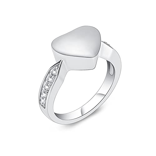 Cremation Urn Ring for Ashes Stainless Steel Heart Crystal Keepsake Memorial Ashes Ring Jewelry Holder Ashes for Pet Human