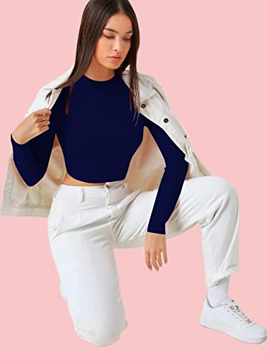 Image of Dream Beauty Fashion Women's Casual Round Neck Long Sleeves Stylish Crop Top - 17 inch Inches (Tee-Tally 02)