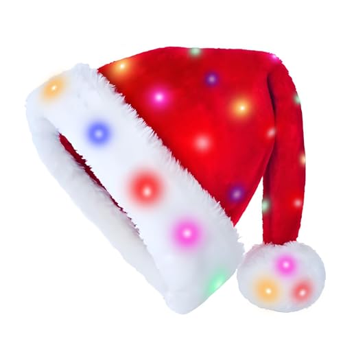 Santa Hat Light Up Christmas Hats Decorations Adults for Women Men Headwear