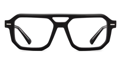 Image of Lenskart Studio | KJO Collection | Black Full Rim Hexagonal Zero Power Bluecut & Antiglare Computer Eyeglasses For Eye Protection And Strain | Men & Women | Large | LK E17045