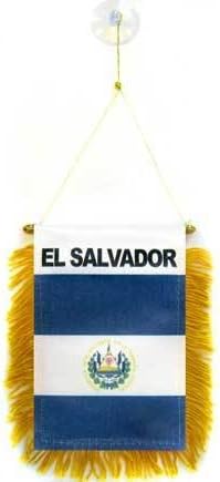 AZ FLAG El Salvador Mini Banner 6'' x 4'' - Salavadorian Pennant 15 x 10 cm - Mini Banners 4x6 inch Suction Cup Hanger