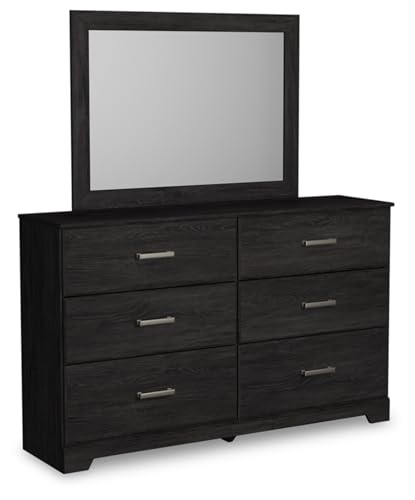 Signature Design by Ashley Belachime Vintage Smooth-Gliding 6-Drawer Dresser and Mirror with Safety Stop, Black