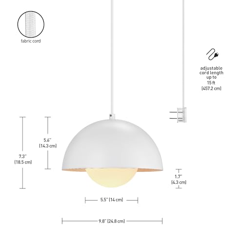 Globe Electric Amelia 1-Light Plug-in Pendant Lighting, Matte White, White Glass Shade, Bulb Not Included by Globe Electric - Image 6