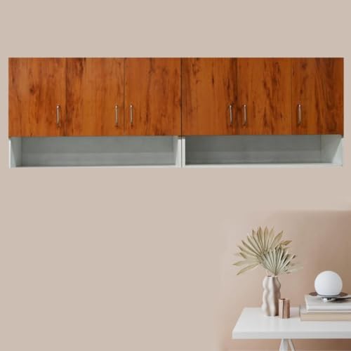 Image of Multipurpose Storage Cabinet & Adjustable Shelf Space Organizer Engineered Wood Termites Resistance Wall Mounted for Office, Kitchen, Bedroom (Cochwood Dark & Highland Pine, Door 6)