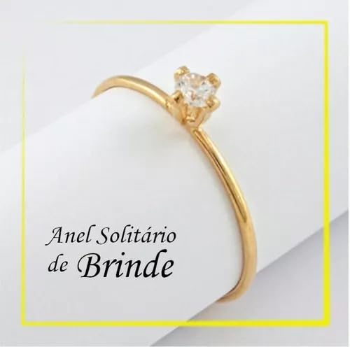 Aliança Par Italiana Ouro Banhada Reta Anatômica com Anel Solitário com Zirconia e Caixa de Veludo C