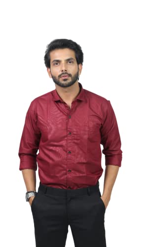 Image of HARPITA Men's Solid Regular Fit Cotton Casual Shirt with Spread Collar & Full Sleeves