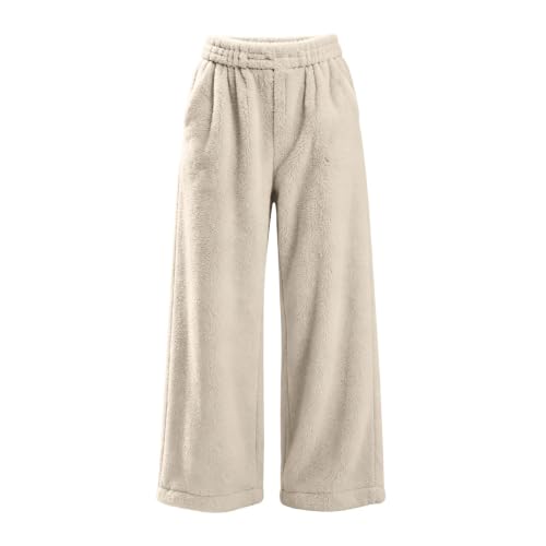 Fluffy Pajama Pants for Women Plush Fuzzy Solid Cute Pajama Pants Beige - image 3