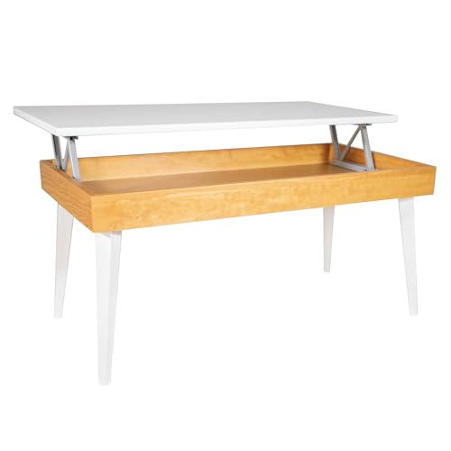 LoMasCasa - Coffee table with drawer, model Karol 7, with cherry wood finish and white, made of solid natural pine wood, dimensions: 100 x 50 x 47 cm