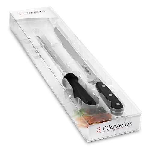 3 Claveles 1700 - Set de cuchillo jamonero (25 cm) + chaira + CD
