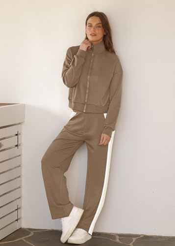 Image of XIEERDUO Lounge Sets for Women 2025 Sweatsuit 2 Piece Outfits Sweatshirt Wide Leg Sweatpant Tracksuit Matching Set