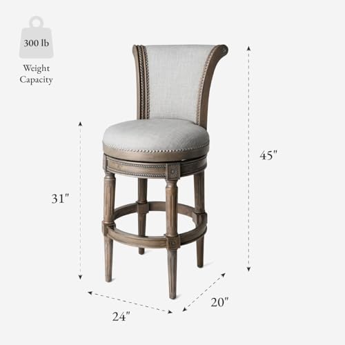 Maven Lane Butaco Pullman de bar, estructura gris, tela gris, 31", juego de 2 | Taburete giratorio con reposapiés, estructura de madera maciza y asiento tapizado, perfecto para barras, mesas de pub y encimeras altas de cocina miniatura 3